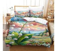 UJSDVNNJJ 3 Piece Quilt Covers 3D Printed Lily of The Valley Duvet Cover Bedding Set And Pillowcases Hidden Zipper Microfiber for Teens And Adults Single（140x200cm）