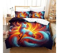 UJSDVNNJJ 3 Piece Quilt Covers 3D Printed Nine-tailed Fox Duvet Cover Bedding Set 2 Pillowcases Hidden Zipper Microfiber for Teens And Adults Double(200x200cm)
