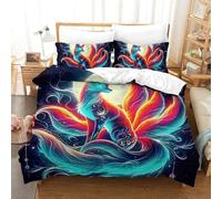 UJSDVNNJJ 3 Piece Quilt Covers 3D Printed Nine-tailed Fox Duvet Cover Bedding Set And Pillowcases Ultrasoft Hypoallergenic for Teens And Adults Double(200x200cm)
