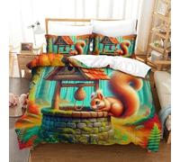 UJSDVNNJJ 3 Piece Quilt Covers 3D Printed Squirrel Duvet Cover Bedding Set 2 Pillowcases Hidden Zipper Microfiber for Kids Boys Girls Super King(260x220cm)