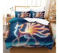 UJSDVNNJJ 3 Pieces Quilt Cover 3D Printed Nine-tailed Fox Duvet Cover Bedding Set 2 Pillowcases Hidden Zipper Microfiber for Kids Boys Girls King(220x240cm)