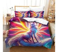 UJSDVNNJJ 3 Pieces Quilt Cover 3D Printed Nine-tailed Fox Duvet Cover Bedding Set 2 Pillowcases Ultrasoft Hypoallergenic for Kids Boys Girls Super King(260x220cm)