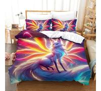 UJSDVNNJJ 3 Pieces Quilt Cover 3D Printed Nine-tailed Fox Duvet Cover Bedding Set And Pillowcases Hidden Zipper Microfiber for Kids Boys Girls King(220x240cm)