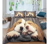UJSDVNNJJ 3D Print Soft Microfiber Cute puppy Comforter Cover Easy Care Bedding Set w/Pillow Cases Sleeping beagle style Duvet Cover All Season Breathable for Home Decoration Double（200x200cm）