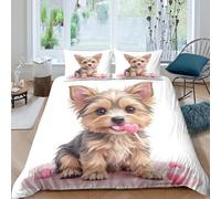 UJSDVNNJJ 3D Print Soft Microfiber cute puppy licking candy Duvet Cover Breathable Easy Care Bedding Set with Pillow Shams Cartoon illust Quilt Cover All Season for Home Decor Single（135x200cm）