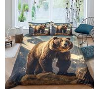 UJSDVNNJJ 3D Super Soft Microfibre Wild Bear Standing Duvet Cover Sets Breathable Bedding Set with Pillow Cases Mountain Wildlife Comforter Cover All Season for Men Women Kids Double（200x200cm）