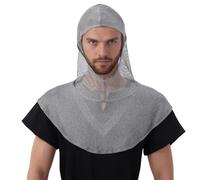 UJUROU Faux Chain Mail Renaissance Chainmail Medieval Hooded Coif Armor Crusader Cowl LARP Faire Cosplay