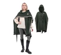 UJUROU Medieval Hooded Cloak Shawl Scarf Renaissance Post-apocalyptic Fantasy Poncho Wrap Celtic Cape with Tassel Brooch, Green, Standard