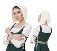 UJUROU Medieval Womens Coif Cap Renaissance Victorian Bonnet Peasant Amish Hat 15th Century Coif Halloween Cosplay Accessory, Ivory, Usual