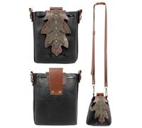 UJUROU Renaissance Leaf Purse Ren Faire Bag Medieval Belt Pouch Vintage ELF Fairy Accessory Drawstring Faux Leather, Black, 6.5 x 1.2 x 7.5" / 16.5 x 3 x 19cm