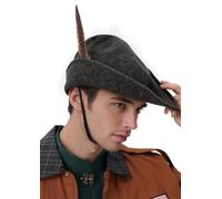 UJUROU Renaissance Robin Hat with Feather Ren Faire Hat Bycocket Felt Medieval Cap German Costume Accessory for Adult, Grey, Usual
