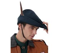 UJUROU Renaissance Robin Hat with Feather Ren Faire Hat Bycocket Felt Medieval Cap German Costume Accessory for Adult, Blue, Usual