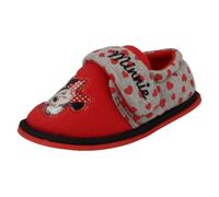 (UK 10 Child, Red/Grey (Red)) Girls Disney Hook & Loop Slippers Minnie Mouse Boarder