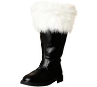 UK 10 Christmas Santa Claus Boots Men's Wide Calf Santa Combat Boots with White Plush Cuffs Xmas Mid-Calf Boot Foot Bells Buckle Strap for Christmas UK Ladies Footwear #03_Black
