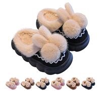 UK 10 Kids Rabbit Slippers for Girls Boys Rabbit Slippers Cute Cartoon Novelty House Shoes Close/Open Back Plush Fun Animal Slip on Bedroom Slipper Home Shoes Little Big Kid 01_Open Back_Black