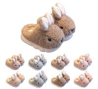 UK 10 Kids Rabbit Slippers for Girls Boys Rabbit Slippers Cute Cartoon Novelty House Shoes Close/Open Back Plush Fun Animal Slip on Bedroom Slipper Home Shoes Little Big Kid 02_Open Back_Brown