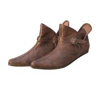 UK 10 Men's Womens Halloween Pirate Boots Pointed Toe Renaissance Medieval Steampunk Retro Boots Unisex Faux Leather Gothic Halloween Slip on Shoes Vintage Brown Footwear