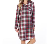 Slenderella Ladies Red Check Nightshirt Yarn Dyed Cotton Button Up Checked Nightie (UK 12/14)