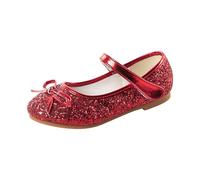 UK 12.5 Little Toddler Girls Glitter Dress Shoes Clearance Ballerina Ballet Flats Kids Mary Janes #B_Red