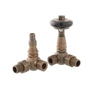 UK-15 Antique Copper Arroll traditional Corner Thermostatic Radiator Valve with FSC certified black wooden wheel head & lockshield