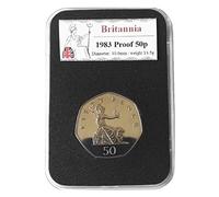 UK 1983 Great Britain BRITANNIA BUNC Old Large Proof 50p encapsulated in Lighthouse Everslab Coin Holders