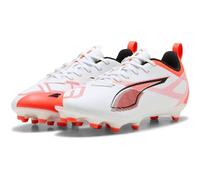 PUMA Unisex Kids Ultra 5 Play Fg/Ag Jr Soccer Shoe, Puma White Puma Black Glowing Red, 2 UK