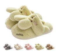 UK 2 Kids Bunny Slippers for Girls Boys Clogs Mules Slippers Cute Anime Cartoon Novelty House Shoes Big Kid Open Back Plush Fun Animal Slip on Bedroom Slipper Home Shoes Light Green