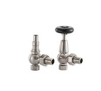 UK-20 BRN Arroll traditional manual Radiator valve in brushed nickel with FSC certified black wooden wheel head & lockshield