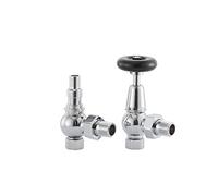 UK-20 CP Arroll traditional chrome manual Radiator valve with FSC certified black wooden wheel head & lockshield