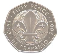 UK 2007 100th Anniversary of the SCOUT MOVEMENT CENTENARY Brilliant Uncirculated Proof 50p encapsulated in Lighthouse Everslab Coin Holders
