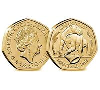 UK 24K Gold Plated 2020 "DINOSAUR 50p BUNC Coin in with Capsule Coin Holder in a Pouch Wallet (Iguanodon Dinosaur)