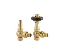 UK-28 Ab Arroll traditional thermostsic radiator valve in Antiqe brass with FSC certified black wooden wheel head & lockshield
