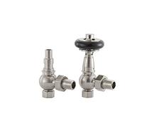 Arroll Wooden Head 15mm Thermostatic Radiator Valve & Lockshield Brushed Nickel