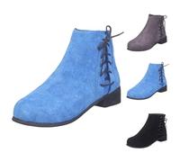 UK 3.5 Ankle Booties for Women,Women's Casual Dress Low Heeled Booties Round Toe Faux Stacked Low Chunky Heels Lace-Up Side Zipper Ankle Boot Footwear Blue