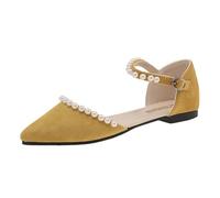 UK 3.5 Flats for Women Closed Pointed Toe Flats Adjustable Ankle Strap Ballet Shoes Suede Dress Shoes Sandals Wedding Dress Cute Shoe with Pearls Footwear Yellow