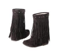 UK 3.5 Fringe Ankle Cowboy Aboots for Women Flat Short Cowgirl Booties Western Fringed Tassel Ankle Boots Rivet Suede Flats Pull on Dress Booties Fall Winter Shoes A Footwear