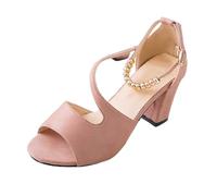 UK 3.5 New Women's Sandals with Block Heel Elegant Ankle Strap Dress Pumps Chunky Open Toe High Heels Cross Strappy Fashion Wedding Party Sandals Footwear Gift 001_Pink