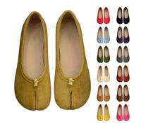 UK 3.5 Tabi Ballet Flats for Women Faux Suede Split-Toe Flats Tabi Shoes Dressy Rounde Low Heel Comfortable Casual Vintage Flat Shoes Pumps Footwear Yellow Ochre