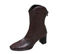 UK 3.5 Women's Chunky Block Heel Ankle Boots Retro Square Toe Back Zip up Fashion Stylish Mid Calf Stacked High Heel Ankle Booties Ladies Fall Winter Pull on Fashion Boots Footwear Coffee