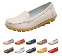 UK 3.5 Womens Comfy Loafers Soft Leather Antiskid Slip on Flat Boat Driving Moccasins Casual Comfort Comfortable Office Fashion Work Walking Nursing Shoes Beige Footwear