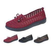 UK 3.5 Womens Hollow Out Walk Shoes Pumps Bow Breathable Soft-Soled Flats Shoes Loafers Classic Penny Slip-On Driving Nurse Work Walking Trainers Red Footwear New