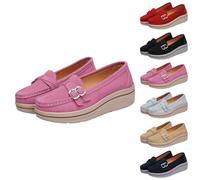 UK 3.5 Women's Platform Boat Shoes Ladies Slip-On Platform Loafers Wedge Heel Walking Shoes New #2_Pink