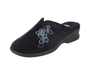 (UK 3, Navy (Blue)) Ladies Padders Wedge Heel Slipper Sable - EE Fit