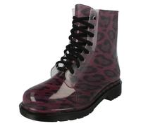 (UK 3, Purple Leopard (Purple)) Ladies Spot On Chunky Heel Transparent Boots