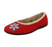 (UK 3, Red Combi (Red)) Ladies Padders Wide Fitting Ballerina Slippers Happy - E Fit