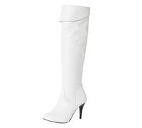 UK 3 Women's Pointed Toe Under The Knee Boots Stiletto High Heels Knee High Boot with Half Zipper Thigh Stiletto Long Fall Sexy Boots Stylish Footwear Gifts White PU