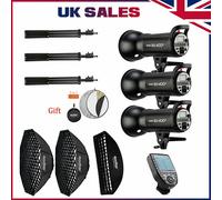 UK 3Godox SK400II 2.4G X System Strobe Flash+Grid Softbox+2m stand+xpro Trigger