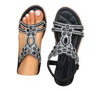 UK 4.5 Glitter Diamond Sandals for Women Dressy SALE Clearance Women's Summer Open Toe Diamond Bohemian Flat Sandals Beach Holiday Ladies Sandal footwear Gifts 002_Limited Time Deals Black