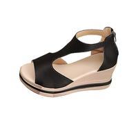 UK 4.5 Ladies Zipper Platform Wedge Gladiator Sandals with Open Toe Black Footwear New