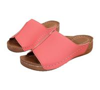 UK 4.5 Open Toe Low Wedge Mules for Women Clearance Orthopedic Slides Ladies Summer Slip on Leopard Print Comfy Memory Foam Insole Sliders Sandals Beach Slippers Footwear Gifts Pink
